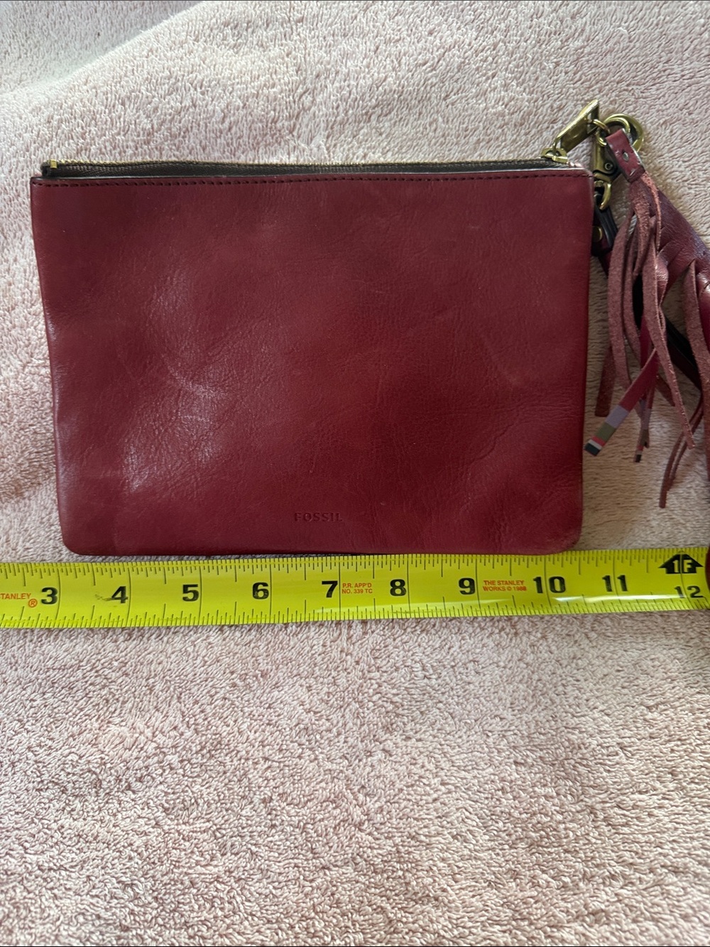Fossil Burgundy Leather Wristlet with Tassel